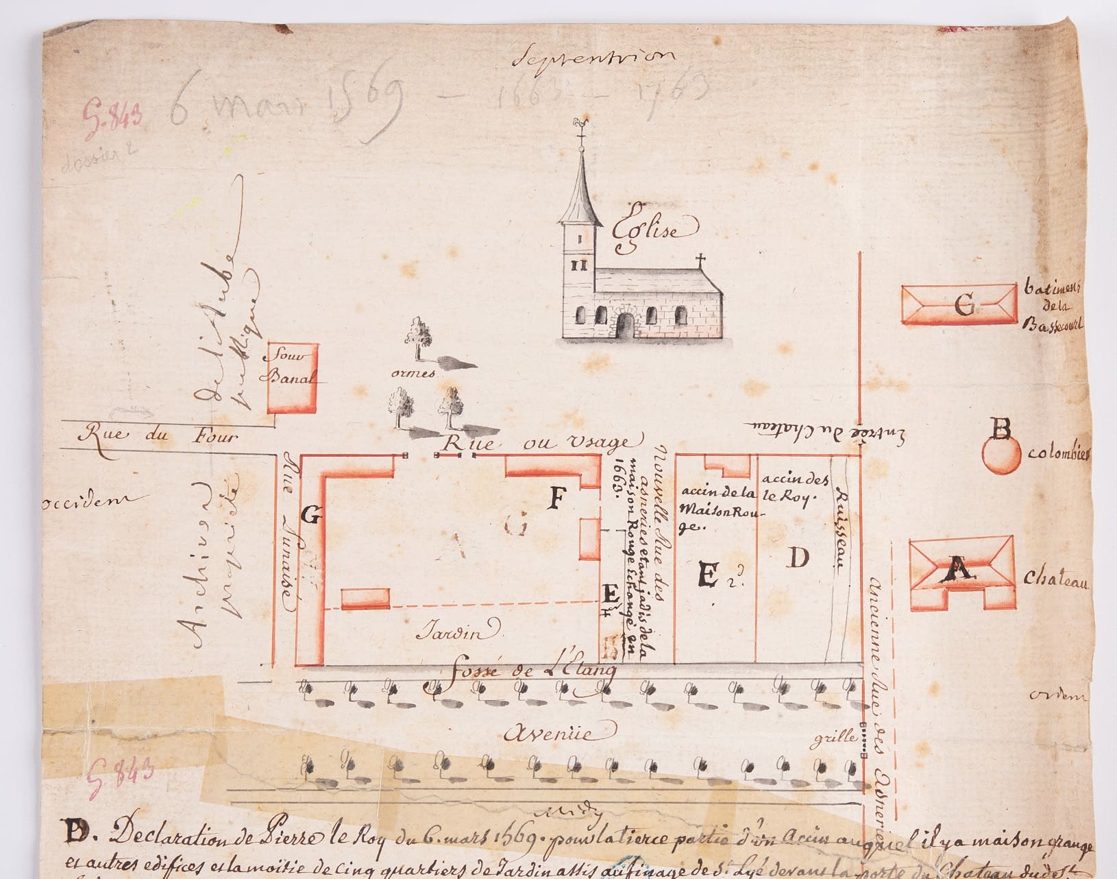 Seigneurie de Saint-Lyé, plan d’une partie des environs du château. XVIIIe siècle ? (Arch. dép. Aube, G 843)